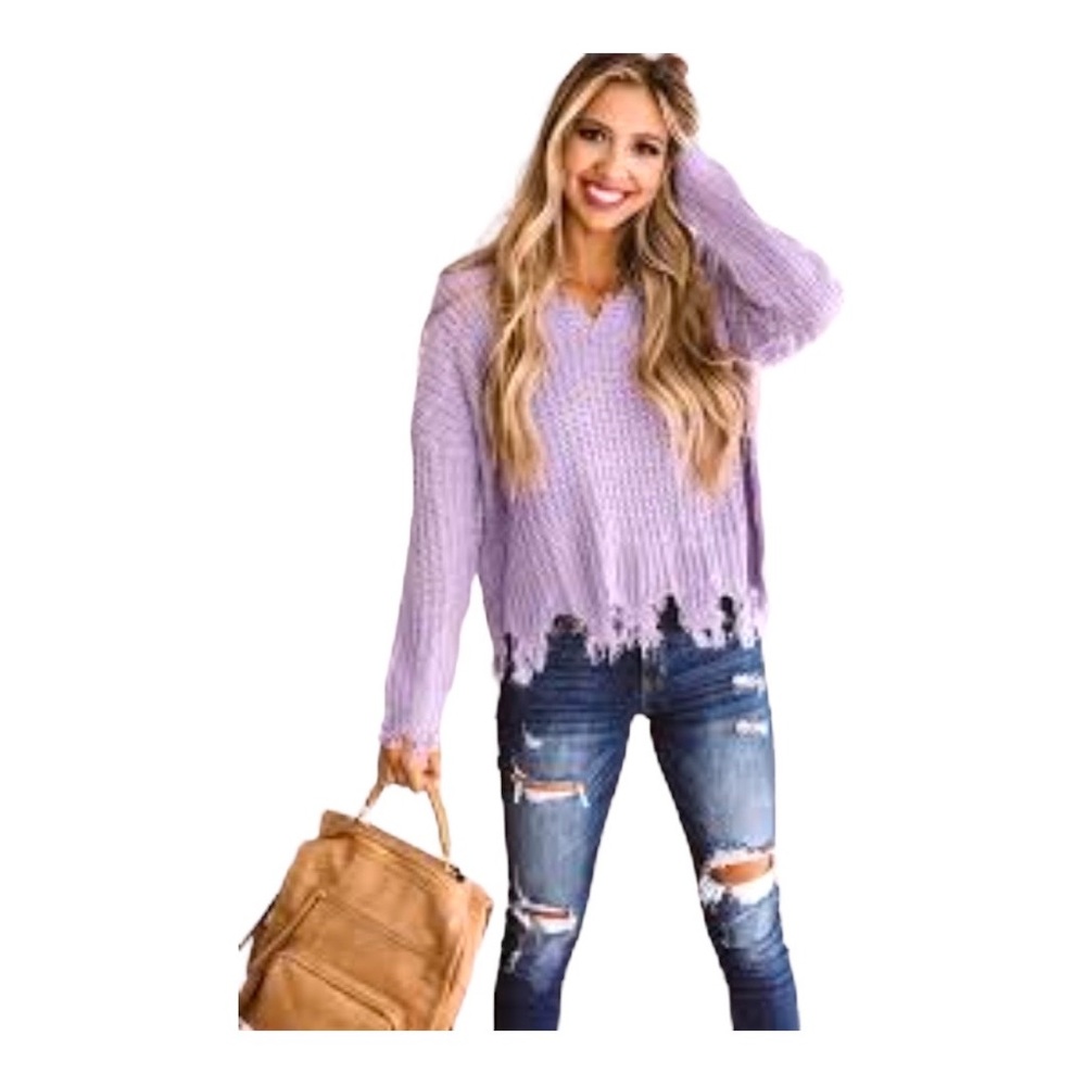 Full Circle Fringes Lavender Sweater Medium